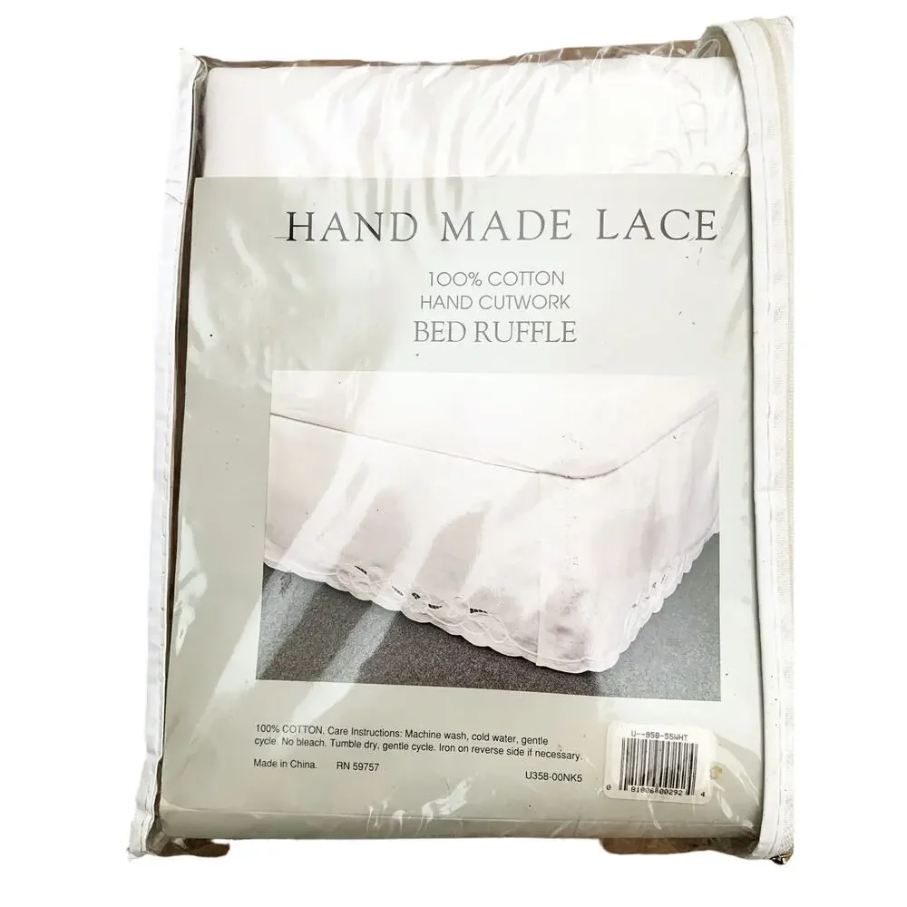 Hand Made Lace 100% Cotton Hand Cutwork Bed Ruffle Twin 39 x 76 in NIP